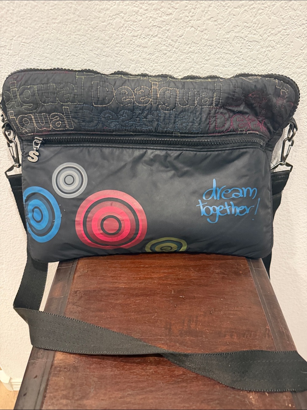 Desigual Black Crossbody Bag with Colorful Target Motifs